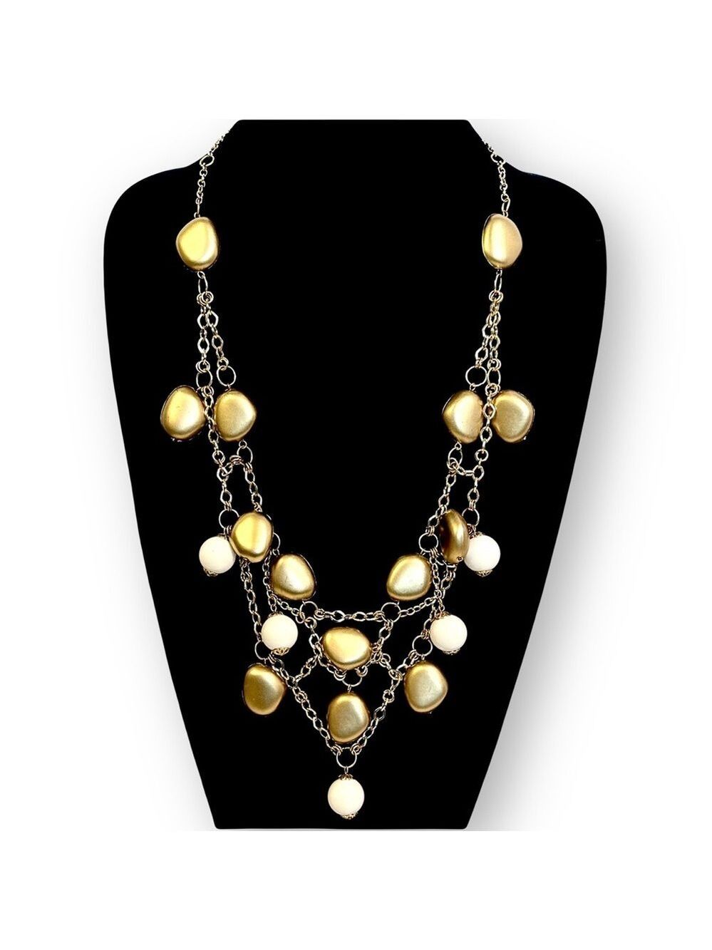 CHICO’s Gold & White Web-linked Chain Statement Glam Necklace | NWT